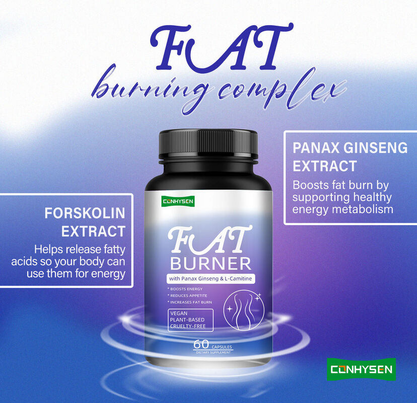 Suplemento quemagrasas de alta calidad para hombres y mujeres con Panax Ginseng, extracto de L-Carnitina, 60 cápsulas vegetarianas de fibra dietética para quemar grasa