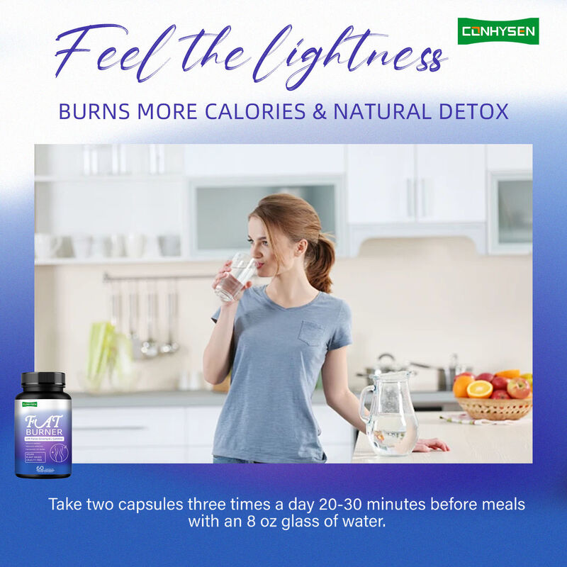 Suplemento quemagrasas de alta calidad para hombres y mujeres con Panax Ginseng, extracto de L-Carnitina, 60 cápsulas vegetarianas de fibra dietética para quemar grasa