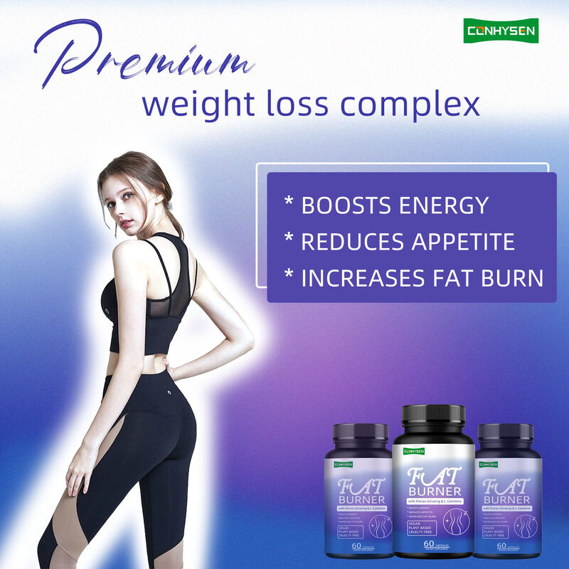 Suplemento quemagrasas de alta calidad para hombres y mujeres con Panax Ginseng, extracto de L-Carnitina, 60 cápsulas vegetarianas de fibra dietética para quemar grasa