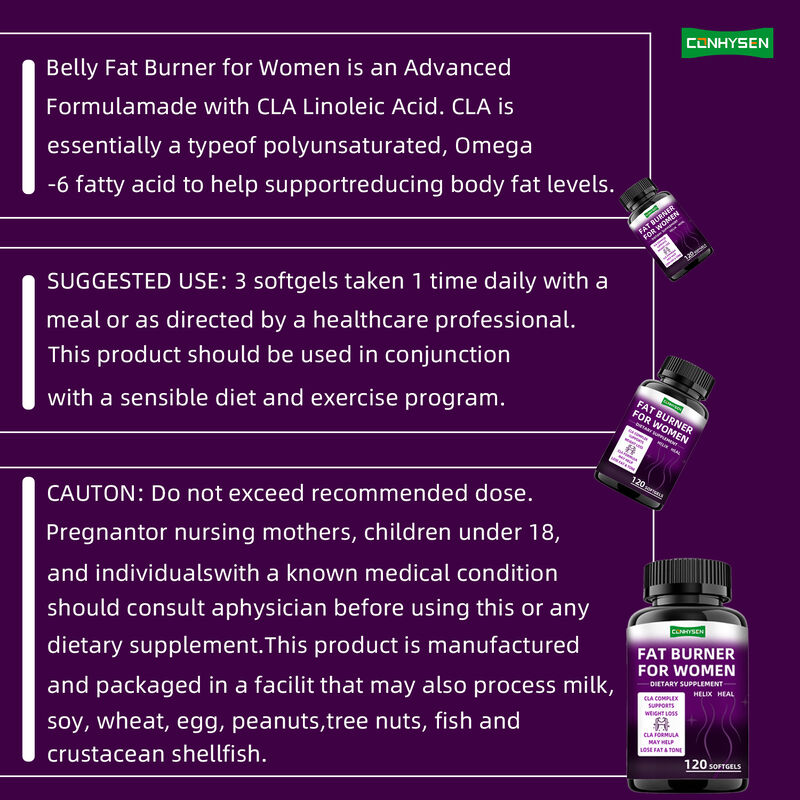 Cápsulas Quemagrasas de Marca Blanca Complejo CLA Suplementos Dietéticos Promueve Músculo para Mujeres Pastillas para Adelgazar Fibra Dietética