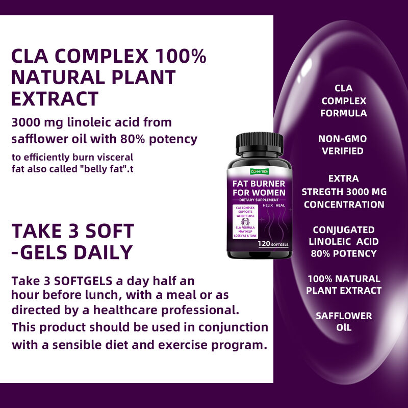 Cápsulas Quemagrasas de Marca Blanca Complejo CLA Suplementos Dietéticos Promueve Músculo para Mujeres Pastillas para Adelgazar Fibra Dietética