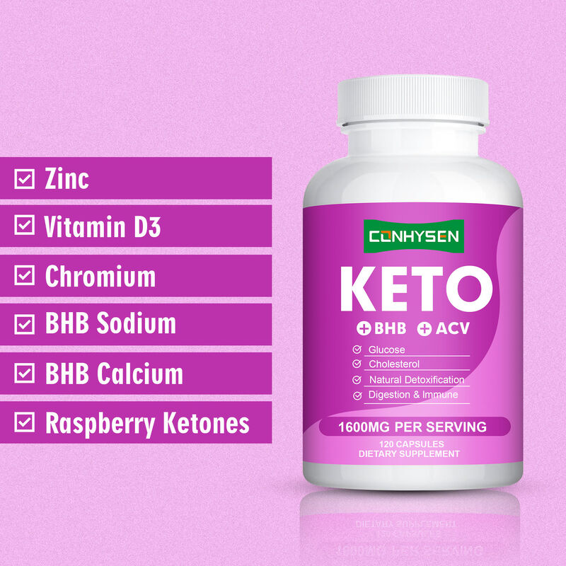 OEM ODM cápsulas keto ricos en BHB ACV vitaminas zinc cromo apoya la actividad metabólica eficiente píldoras para bajar de peso