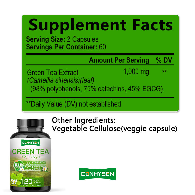 Cápsulas de Té Verde de Marca Propia con Rico Suplemento de EGCG para Apoyo Inmunológico Antioxidante, Pérdida de Peso, Adelgazamiento y Quema de Grasa