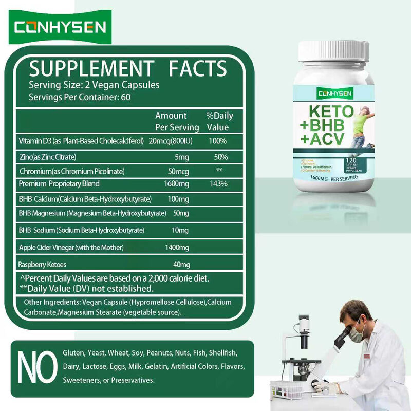 Etiqueta privada Keto ACV BHB Suplemento dietético de fibra Cápsulas Keto Bhb Cápsulas Suplemento de pérdida de peso Cápsulas dietéticas