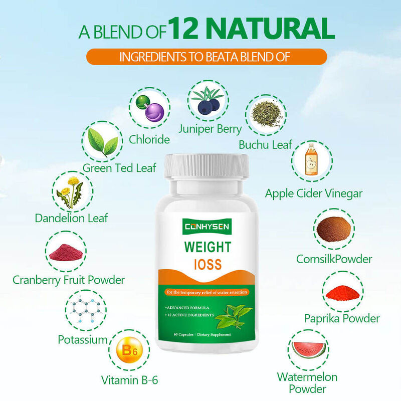 Las cápsulas de pérdida de peso OEM apoyan el metabolismo promueve el equilibrio de líquidos con vinagre de sidra de manzana suplementos de hierbas cápsulas