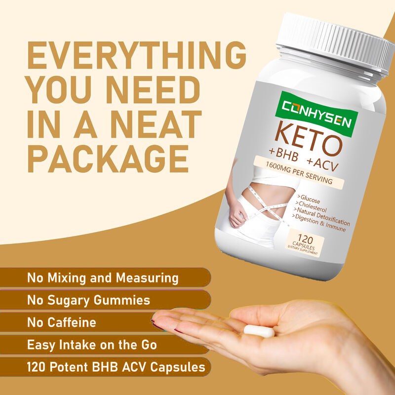 Cápsulas Keto+ACV+BHB de Marca Privada con BHB y Vinagre de Manzana para Control de Peso, Impulso de Energía, Enfoque y Quema de Grasa