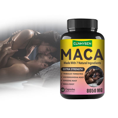Las cápsulas de polvo de raíz de maca con ashwagandha para el estrés alivian el estado de ánimo energético