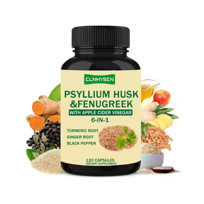 Cápsulas de Psyllium Husk y Fenugreek con cápsulas de suplemento de hierbas de cúrcuma 6 en 1