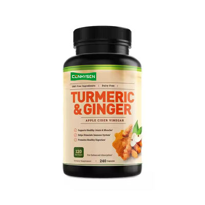 Las cápsulas de suplemento de cúrcuma y jengibre apoyan la salud digestiva 95% de extracto de curcuminoides
