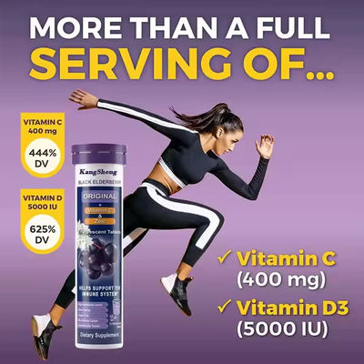 Black Elderberry Effervescent Tablets con extracto de zinc de vitamina C apoya el sistema inmunológico