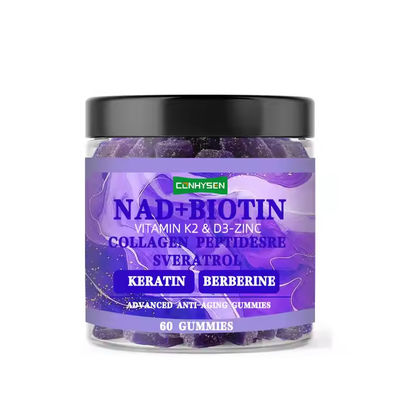 Las gomas de biotina NAD personalizadas con múltiples vitaminas reducen las arrugas y las líneas finas