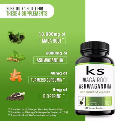 Capsulas para mejorar el sexo masculino Suplementos de raíz de maca Relajando la energía nerviosa con Ashwagandha