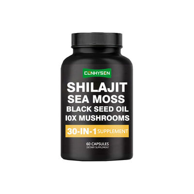 30 en 1 suplemento cápsulas de Shilajit para la fuerza natural cápsulas de musgo marino