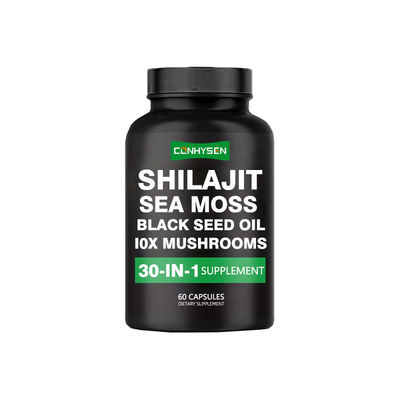 Cápsulas personalizadas de Shilajit 10X Cápsulas de hongos para la claridad mental 30 ingredientes poderosos