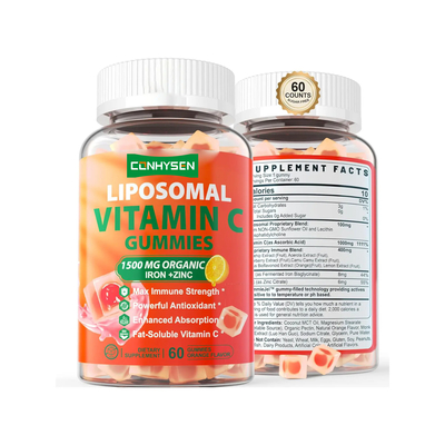 Suplemento orgánico sin azúcar de hierro y zinc de marca privada para mejorar la salud de la piel con vitamina C en gomitas