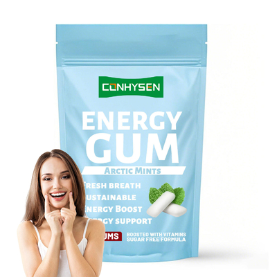 Ayuda del fabricante de suplementos a prevenir caries. Goma energética para aumentar la energía