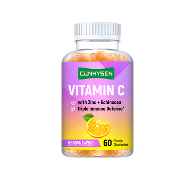 Gomitas de vitamina C sabor naranja con etiqueta personalizada para apoyar la salud cardíaca